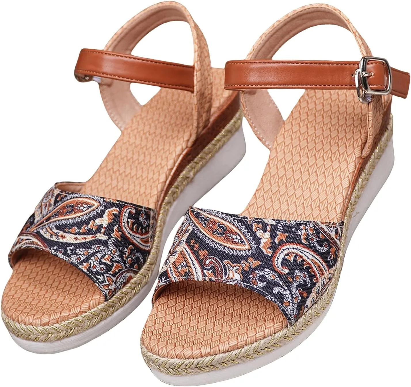 Women's Slingback Sandals Hand-Painted Leather Floral Wedge with Adjustable Comfort Straps Girls Flatform Little Big Kid Open Toe Summer Platform Flower Wedding Party Lightweight Strap Shoes