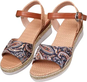 Women's Slingback Sandals Hand-Painted Leather Floral Wedge with Adjustable Comfort Straps Girls Flatform Little Big Kid Open Toe Summer Platform Flower Wedding Party Lightweight Strap Shoes