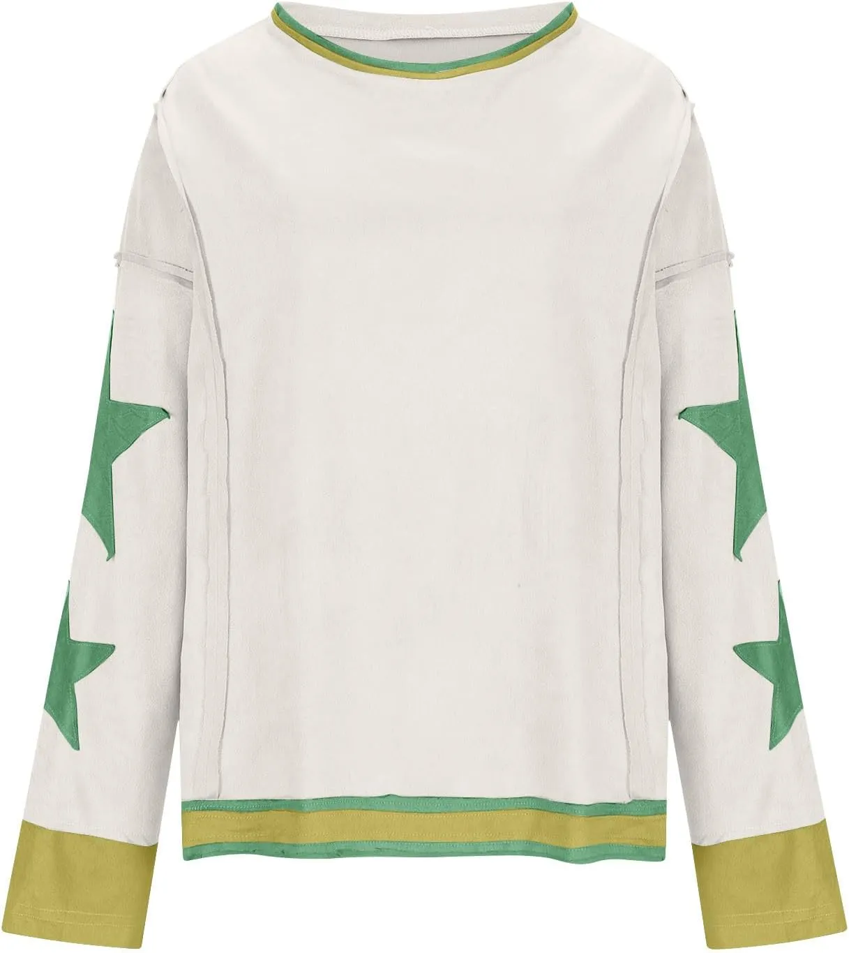 Womens Star Oversized Sweatshirt Crewneck Drop Shoulder Pullover Long Sleeve Shirts Tops Y2K Cute Trendy Clothes
