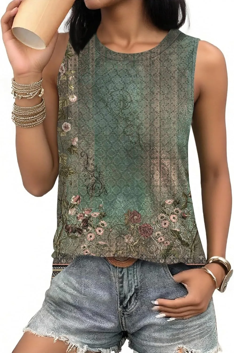 Women's Summer Tank Tops V Neck T Shirts Trendy Sleeveless Basic Tee Loose Fit 2025 Fashion