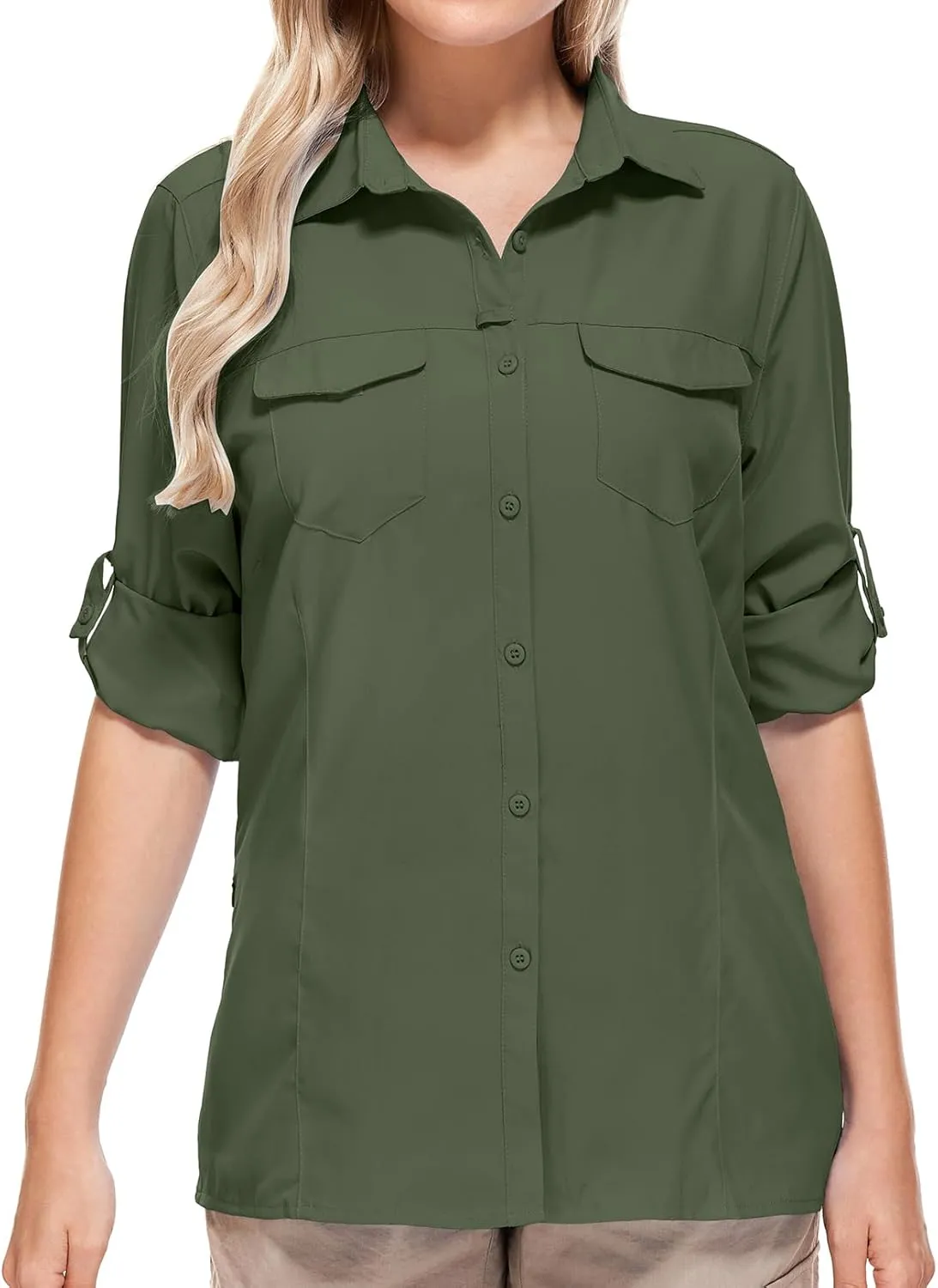 Women's Sun Protection Fishing Shirts Long Sleeve Travel Work Shirts for Men UPF50  Safari Shirts with Zipper Pockets
