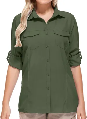 Women's Sun Protection Fishing Shirts Long Sleeve Travel Work Shirts for Men UPF50  Safari Shirts with Zipper Pockets