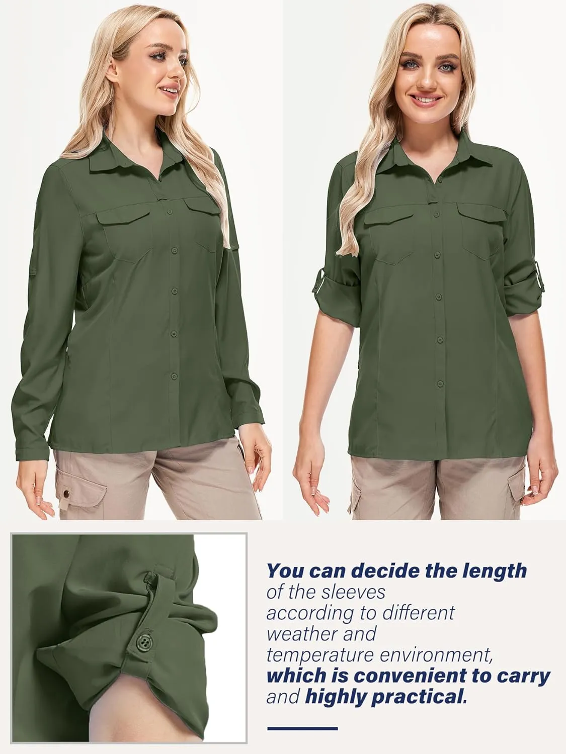 Women's Sun Protection Fishing Shirts Long Sleeve Travel Work Shirts for Men UPF50  Safari Shirts with Zipper Pockets