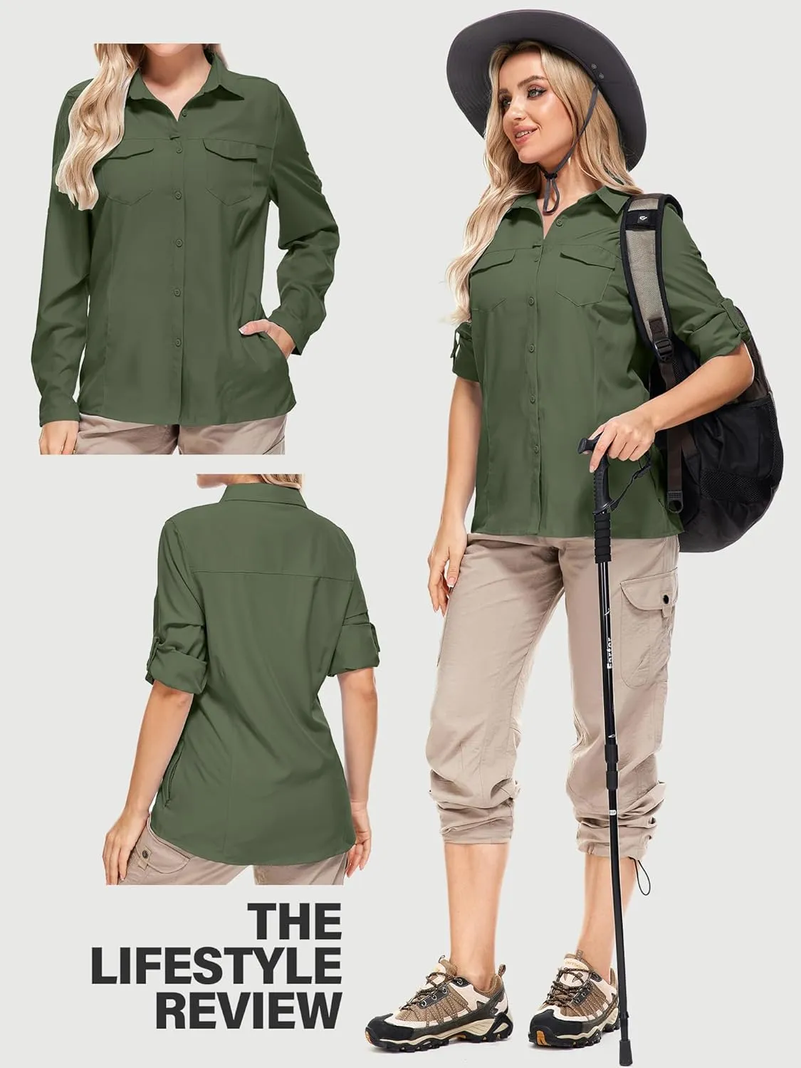 Women's Sun Protection Fishing Shirts Long Sleeve Travel Work Shirts for Men UPF50  Safari Shirts with Zipper Pockets