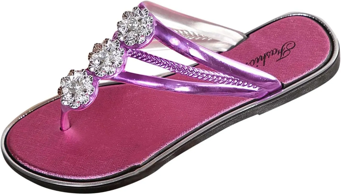 Womens T String Thong Sandals 2025 Summer Fashion Jewelry Decor Slide Clip Toe Slip On Flip Flops Beach Vacation Shoes