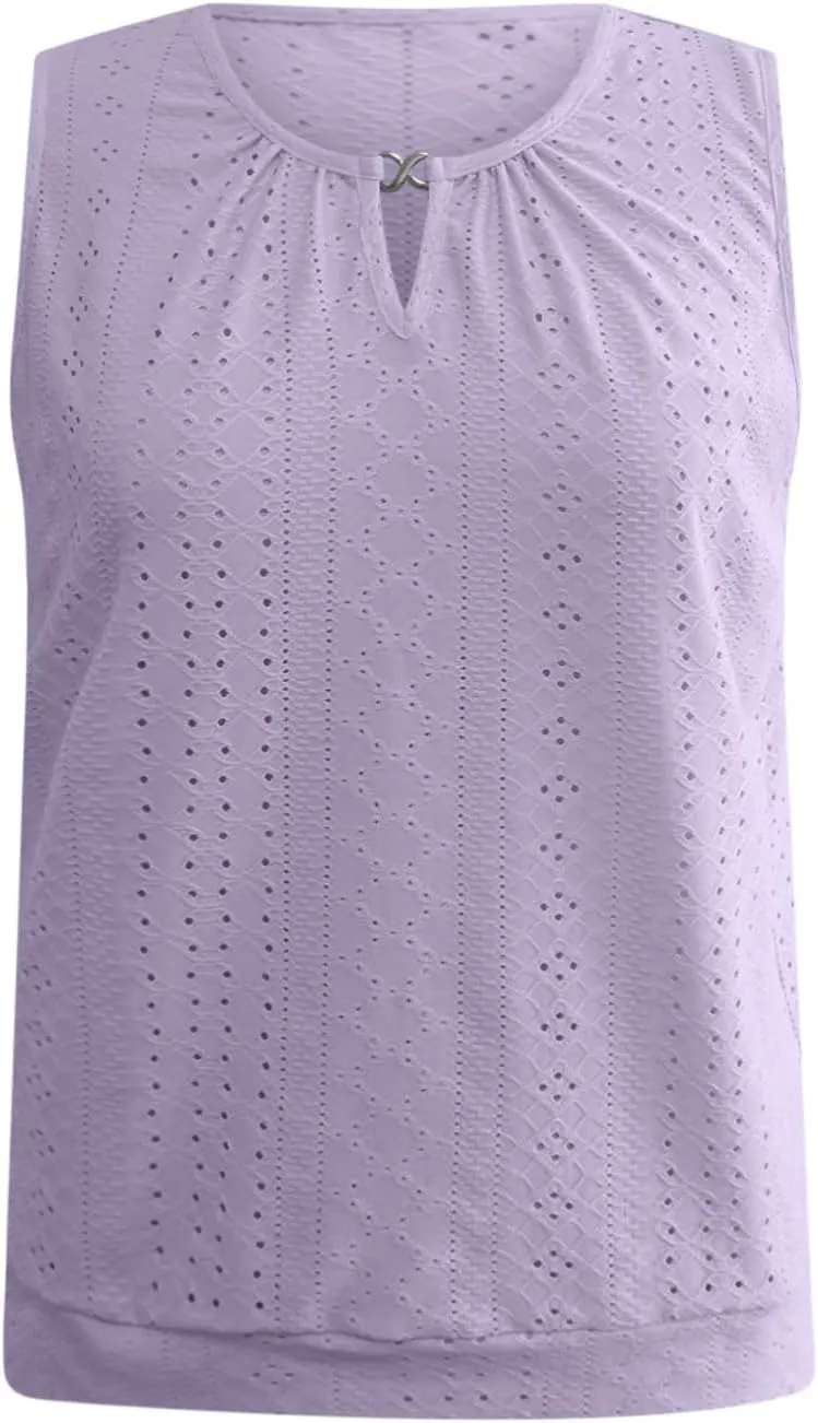 Womens Tank Tops Loose Fit Eyelet Sleeveless Summer Casual Shirts Soft Lightweight Relaxed Fitted Outfits 2025