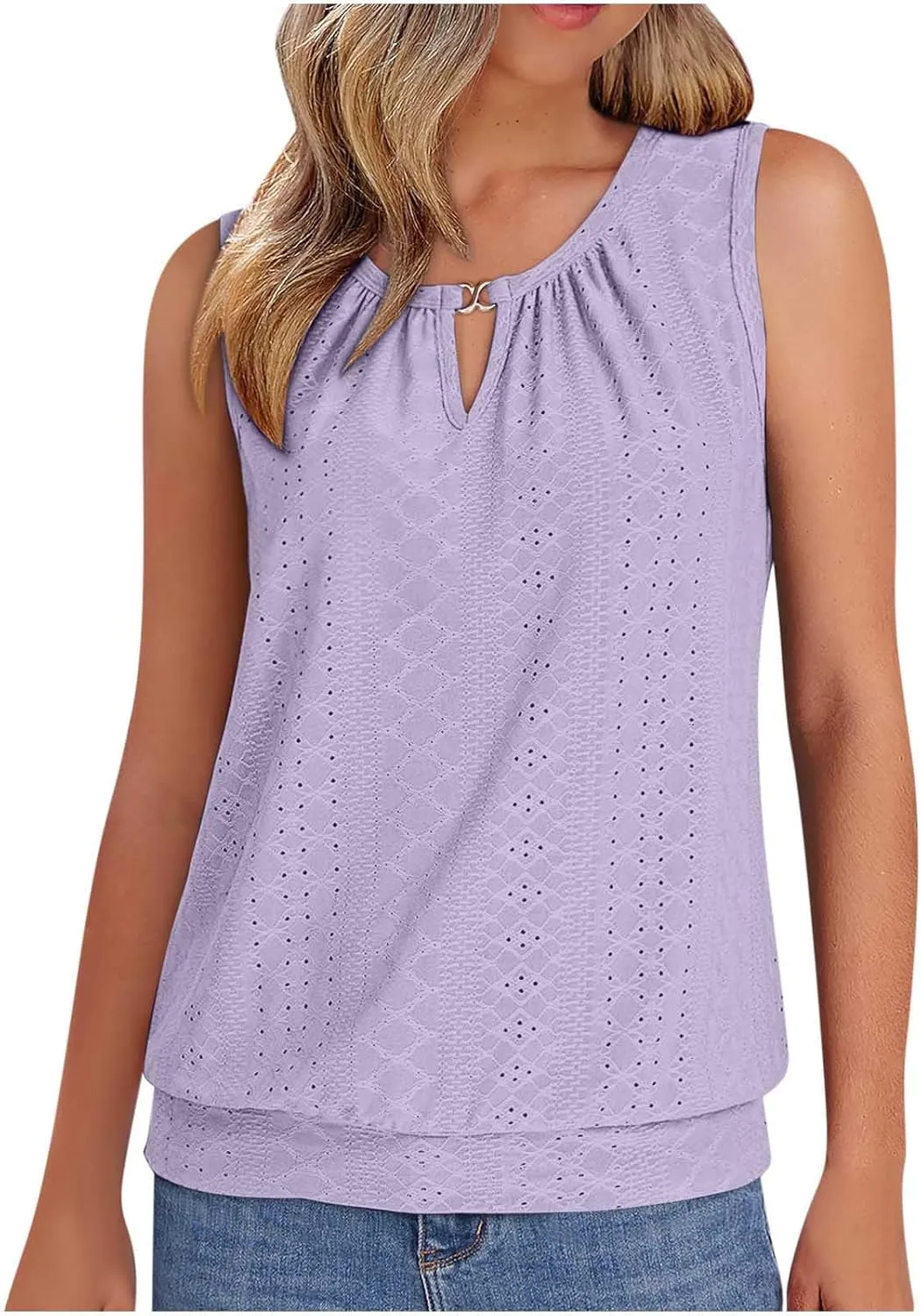 Womens Tank Tops Loose Fit Eyelet Sleeveless Summer Casual Shirts Soft Lightweight Relaxed Fitted Outfits 2025