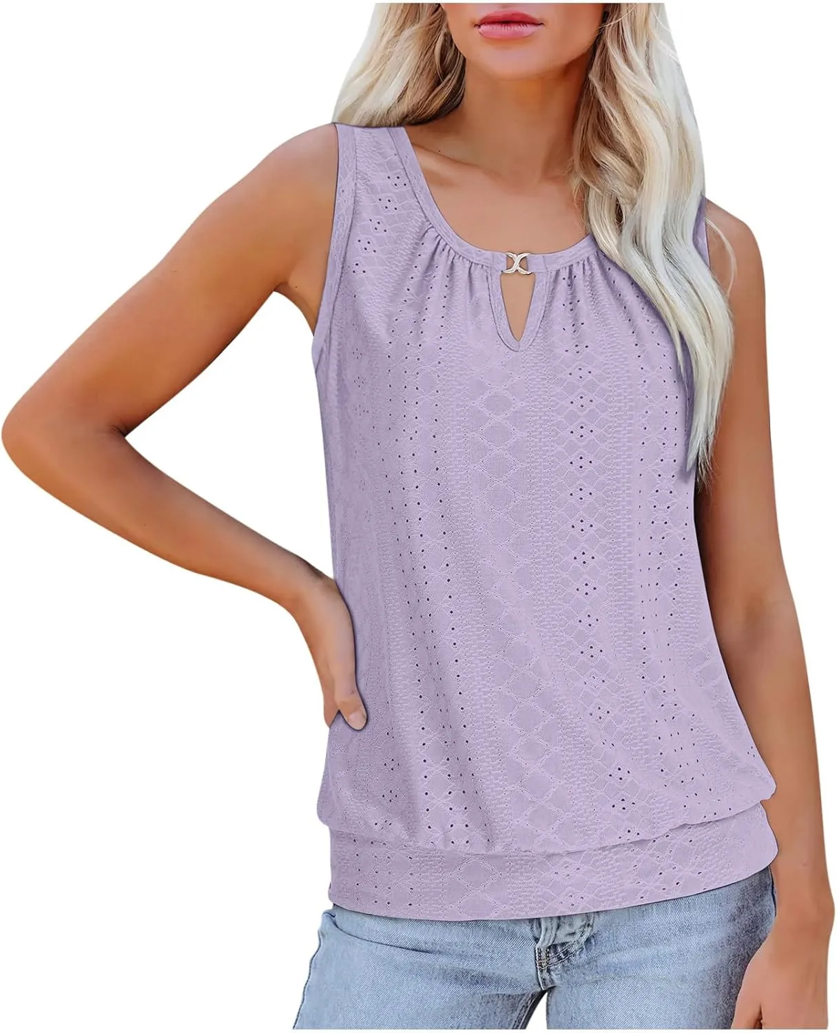 Womens Tank Tops Loose Fit Eyelet Sleeveless Summer Casual Shirts Soft Lightweight Relaxed Fitted Outfits 2025