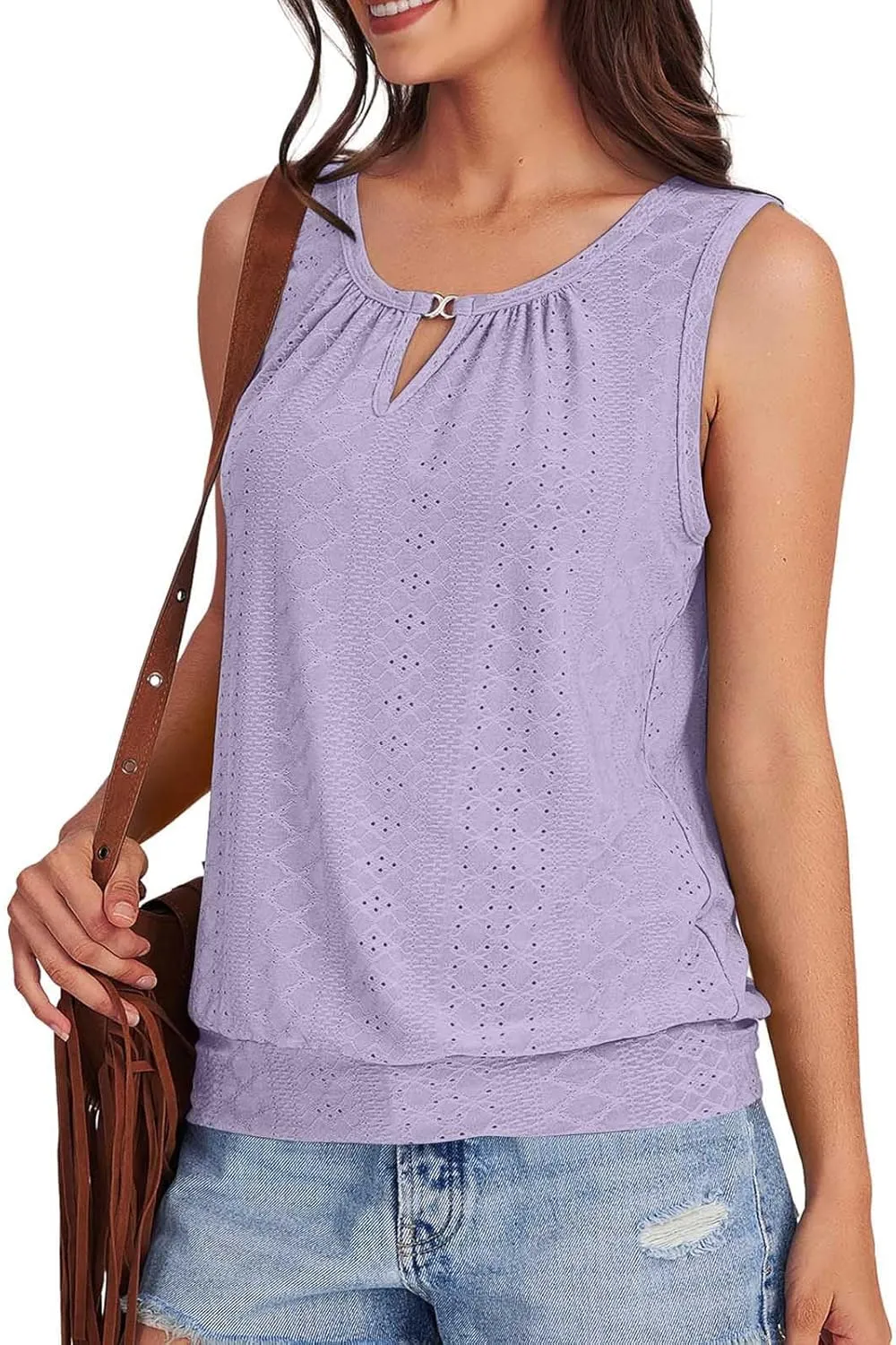 Womens Tank Tops Loose Fit Eyelet Sleeveless Summer Casual Shirts Soft Lightweight Relaxed Fitted Outfits 2025