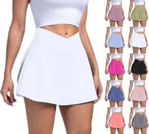 Women's Tennis Skirt with Shorts Underneath Cute Athletic Skorts with Pockets Summer Slit High Waisted Golf Skirts