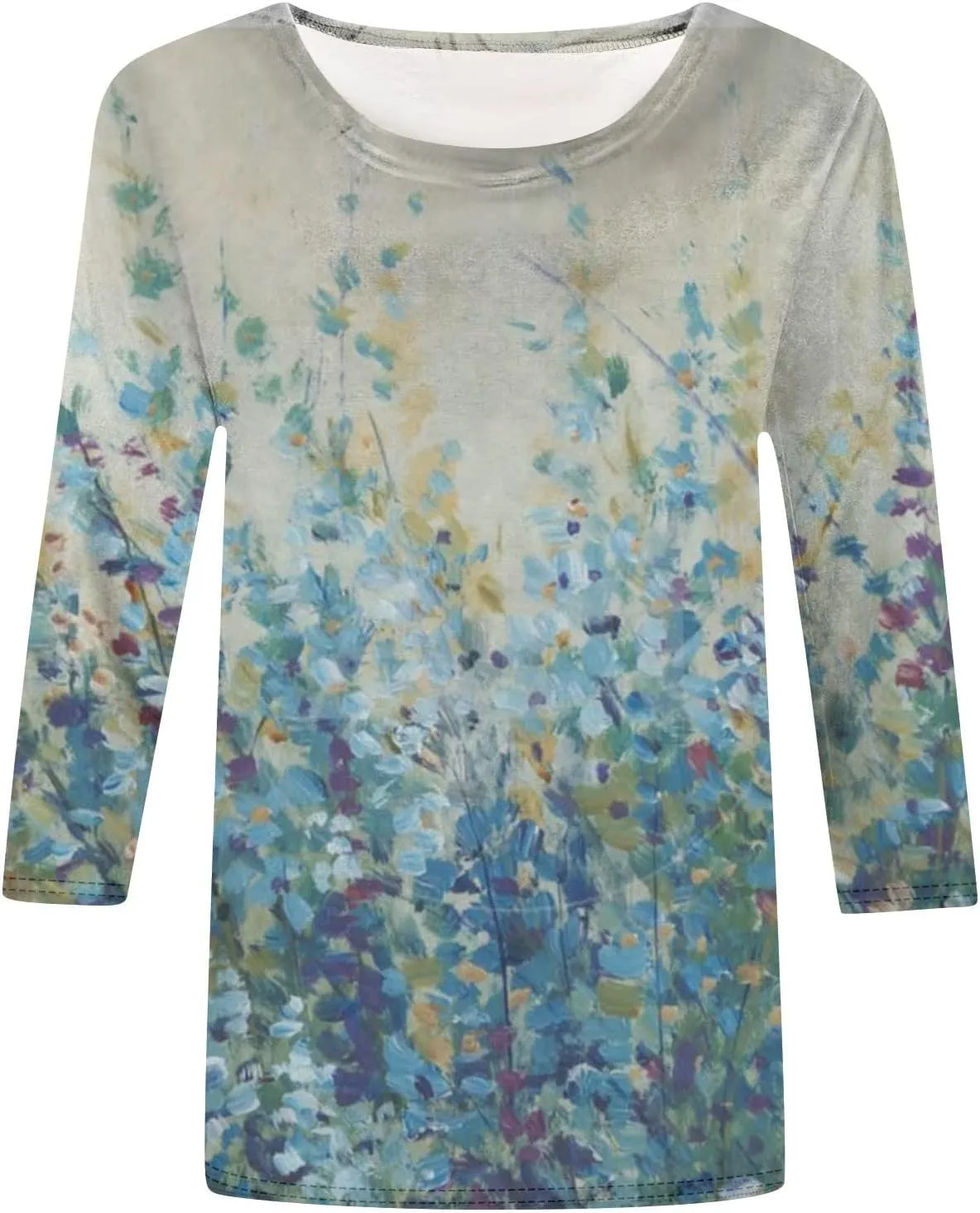 Womens Tops 3/4 Sleeve Crewneck Cute Shirts Casual Print Trendy Tops Three Guarter Length T Shirt Summer Pullover