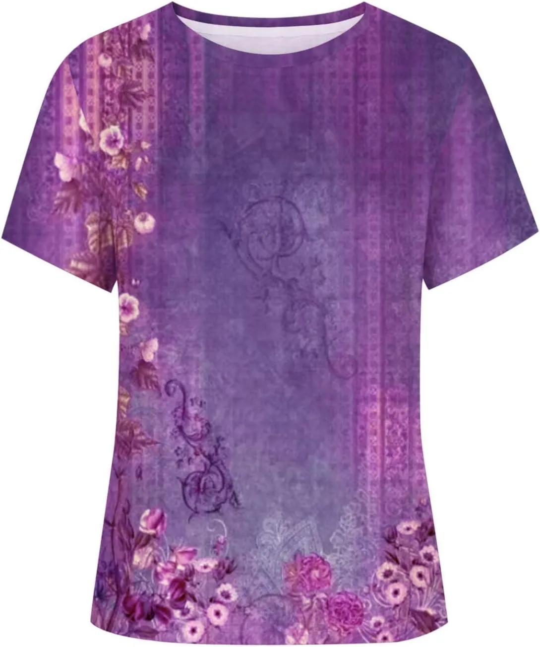 Womens Tops Trendy Summer Casual Retro Flower Printed Top Short Sleeve Crewneck Tees Loose Lightweight T Shirt Blouse