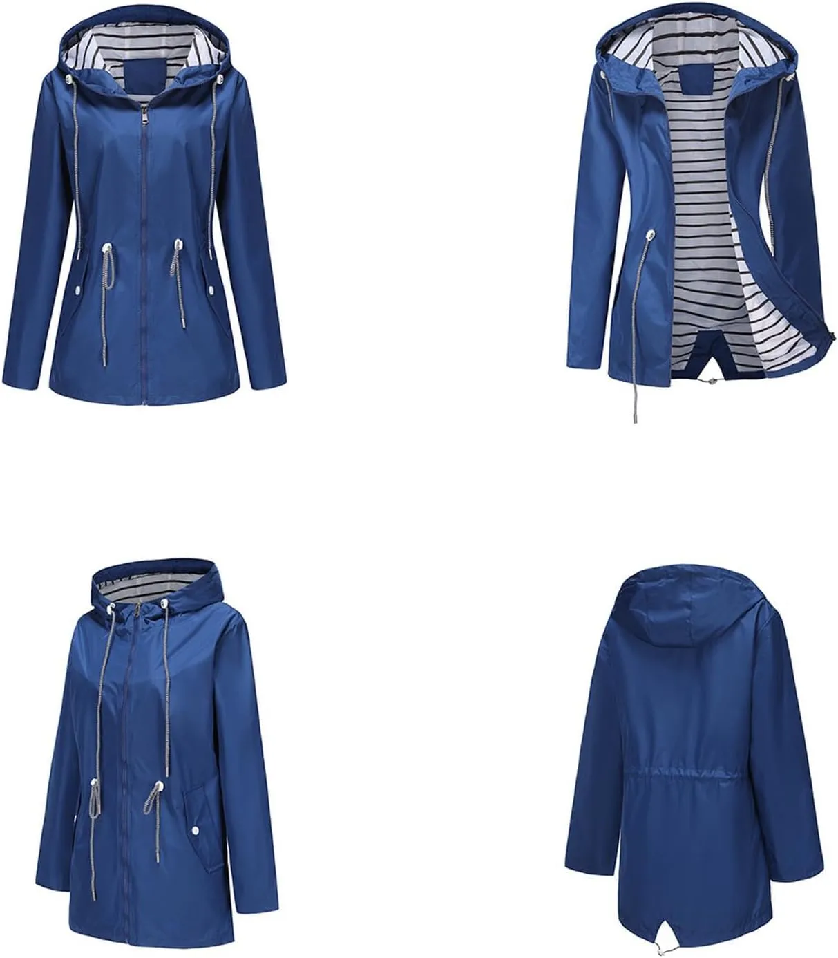 Women's Waterproof Raincoats with Hood Lightweight Zip Up Windbreaker Trendy Rain Jackets Outdoor Hiking Trench Coats
