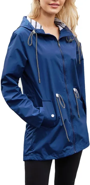 Women's Waterproof Raincoats with Hood Lightweight Zip Up Windbreaker Trendy Rain Jackets Outdoor Hiking Trench Coats