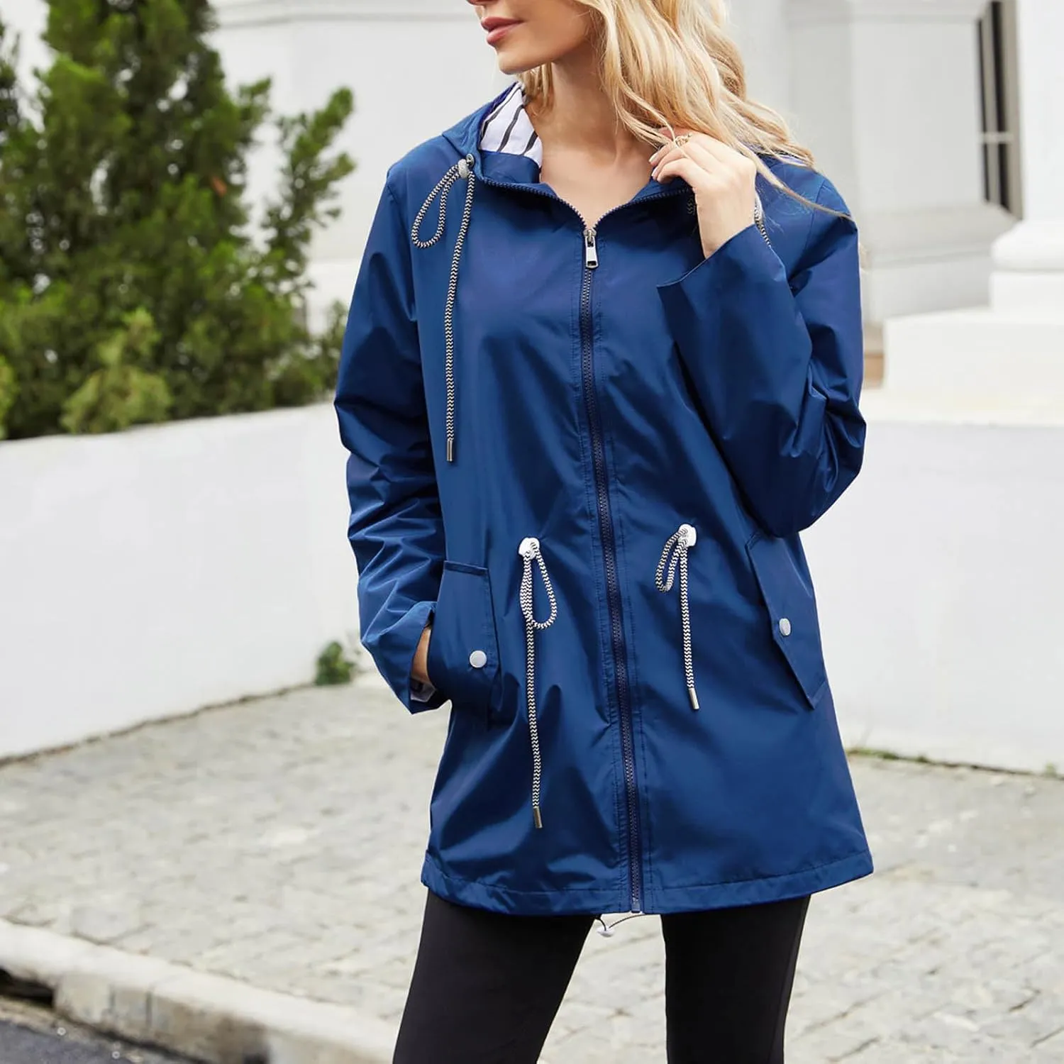 Women's Waterproof Raincoats with Hood Lightweight Zip Up Windbreaker Trendy Rain Jackets Outdoor Hiking Trench Coats