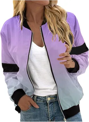 Womens Winter Coats 2024 Fashion Gradient Zipper Jackets Long Sleeve Casual Tops with Pockets Outerwear