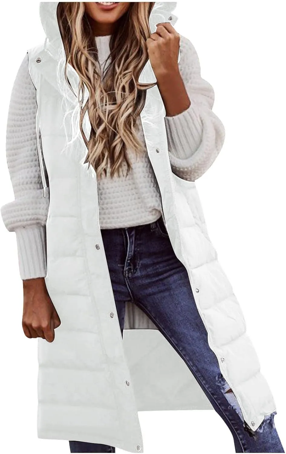 Womens Winter Sleeveless Coat Oversized Qulited Heavtweight Warm Dowm Jacket Vest Outdoor Zip Up Long Fleece Jackets