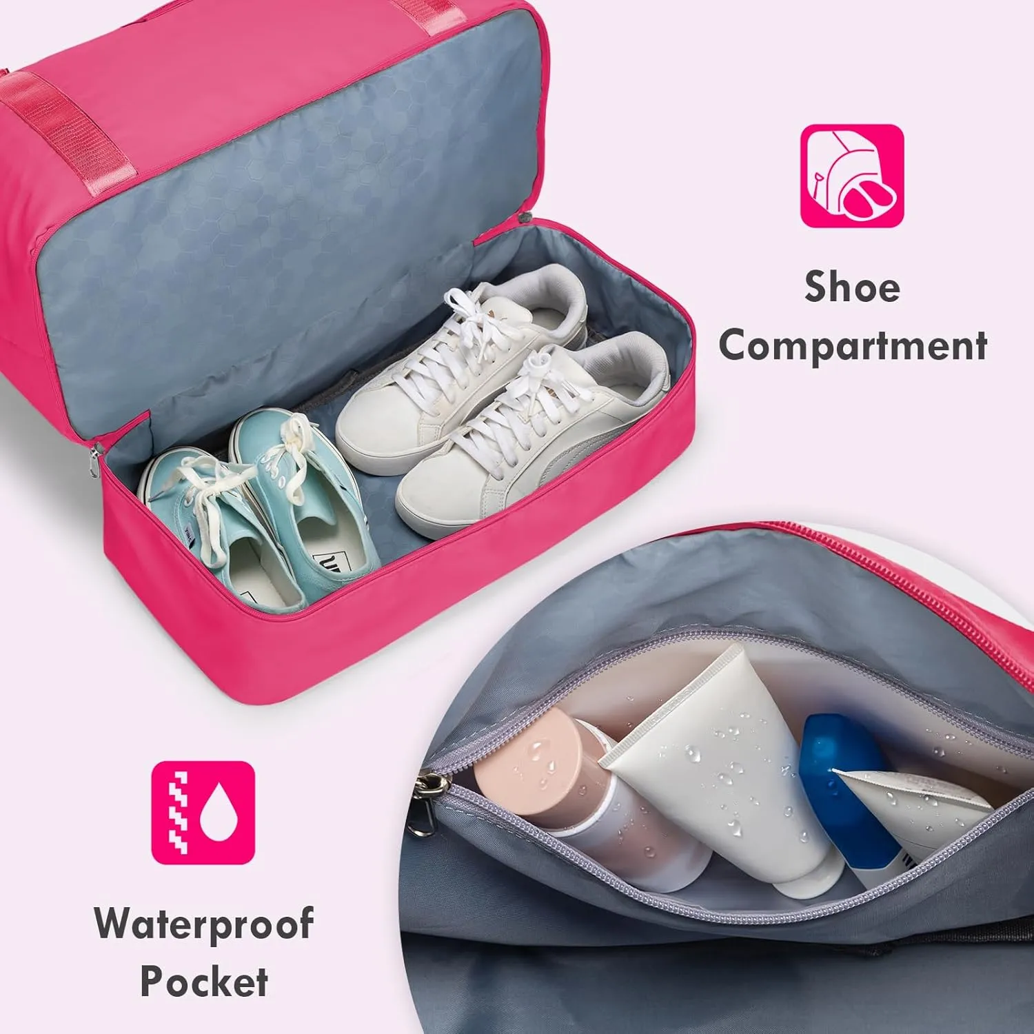 WOOMADA Weekender Overnight Bag for Women, Shoulder Travel Duffel with Shoes Compartment,Gym Bag with Toiletry Bag