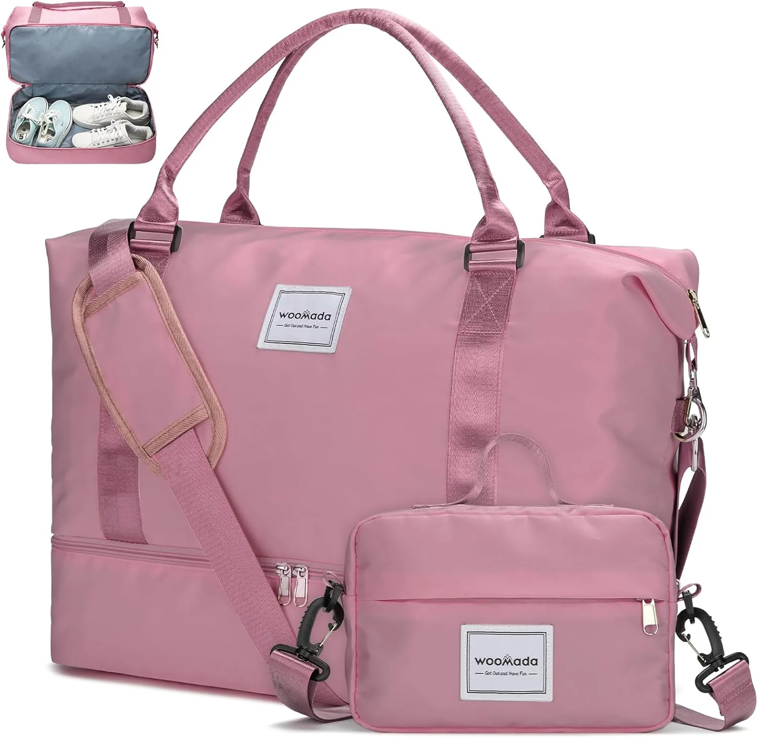 WOOMADA Weekender Overnight Bag for Women, Shoulder Travel Duffel with Shoes Compartment,Gym Bag with Toiletry Bag