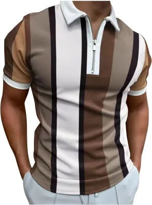 Ymosrh Men's Quarter Zip Polo Shirts Striped Summer Casual Golf Shirt Fashion Collared Tshirts, M-4XL