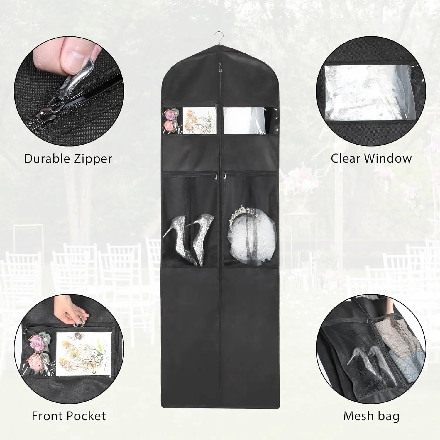 Zilink 72" Wedding Dress Garment Bag Dress Bags for Gowns Bridal Dress Travel Bag with 12Gusseted and Accessory Pockets for Wedding Dress, Puffy Gowns [Upgraded Version]