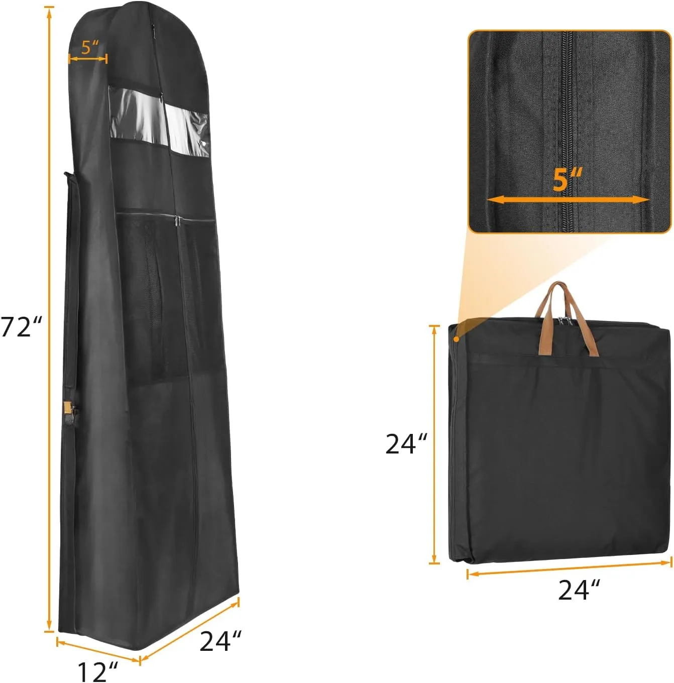 Zilink 72" Wedding Dress Garment Bag Dress Bags for Gowns Bridal Dress Travel Bag with 12Gusseted and Accessory Pockets for Wedding Dress, Puffy Gowns [Upgraded Version]