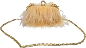 ZiMing Women Evening Bag Natural Ostrich Feather Evening Purse Handbags Ring Handle Clutch wihe Chain Strap Wedding Party
